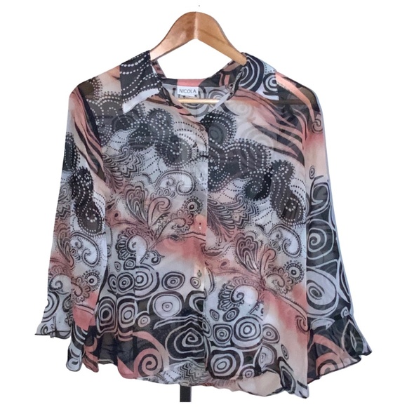Nicola Black  Pink and White Paisley Print Top - Picture 1 of 10